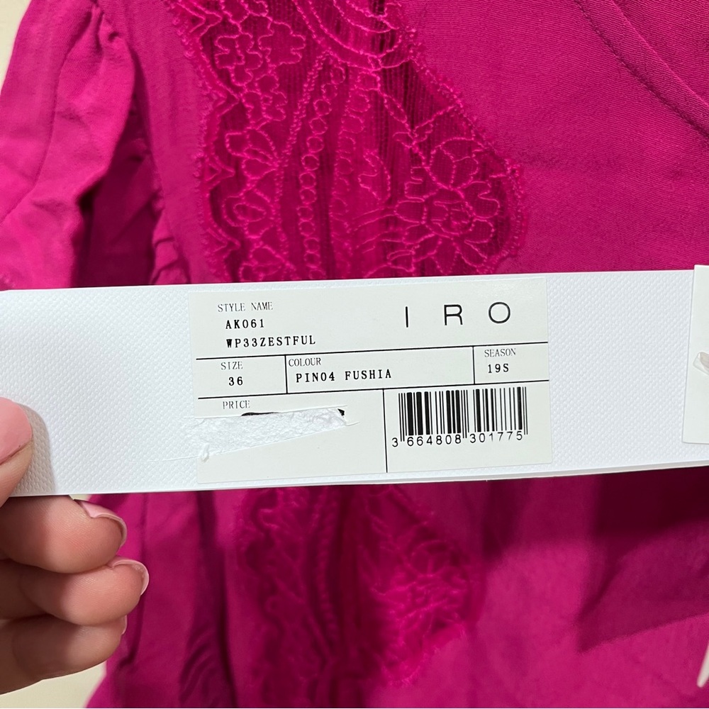 IRO NWT $425 Zestful Lace Trim Mini Dress Fuschia size 36 - Picture 6 of 8